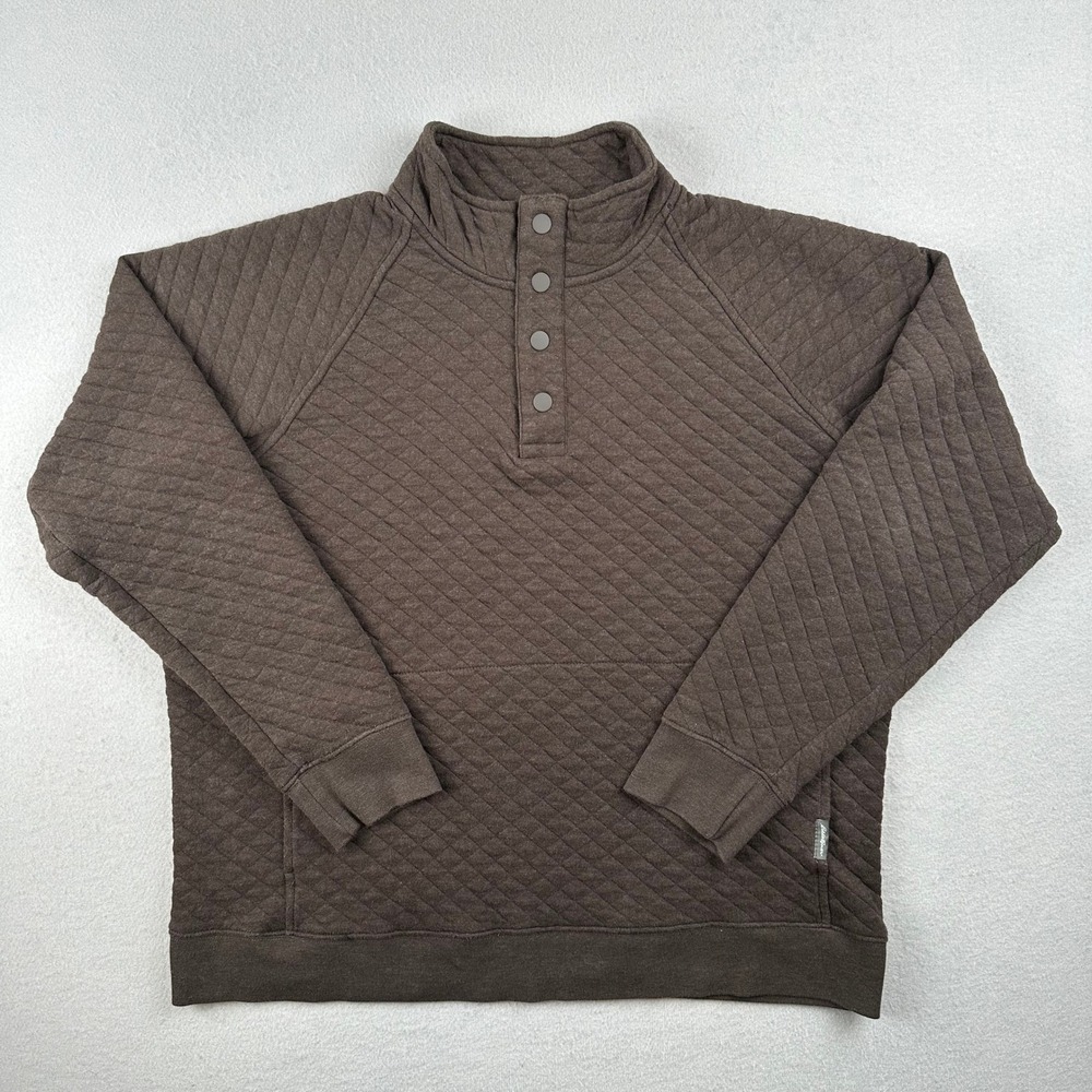 Eddie Bauer Quilted Pullover Mens Large Brown Snap Mock Neck Raglan Sweatshirt